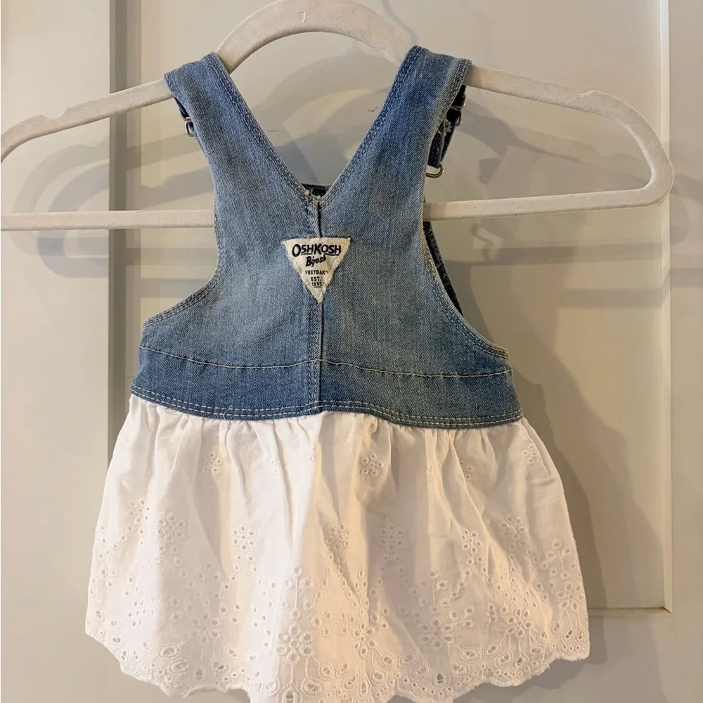 Oshkosh denim bib‎ dress with white eyelits siz 6month